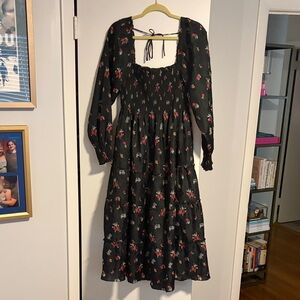 Hill House Black Floral Long Sleeve Maxi Dress